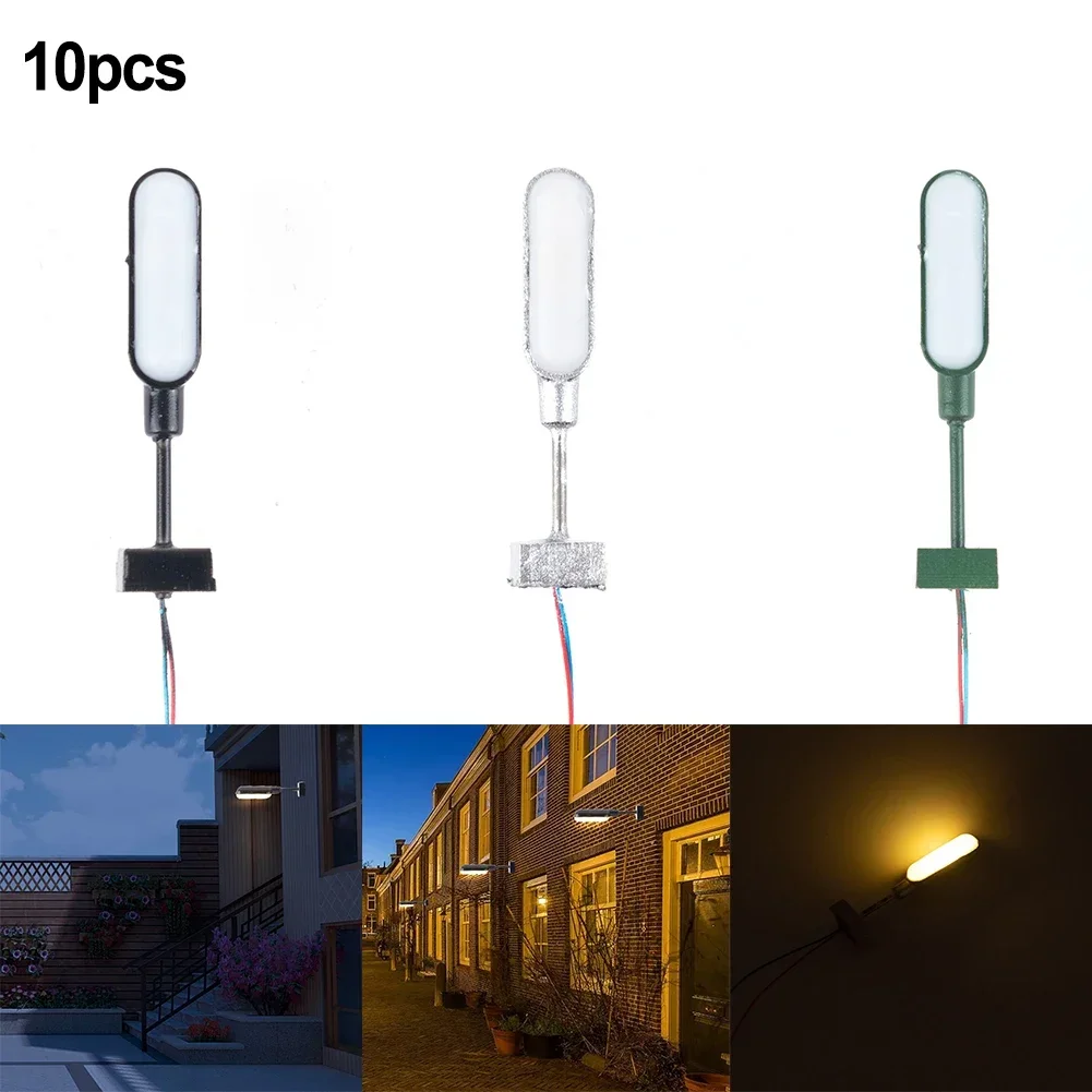 10 Stück Lampen für Modelleisenbahnen, Gittermastleuchten, Gleis-N-Kit, Plattformleuchten, LED 28mm Serie, Widerstände für den Anschluss an 12-16V Image