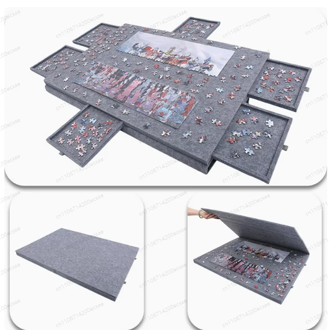 Filz-Puzzleboard, Fixierbrett mit Halterung, Puzzletisch mit Aufbewahrung, Kinder-Flachpuzzle 1000 Teile, Neigbar Image