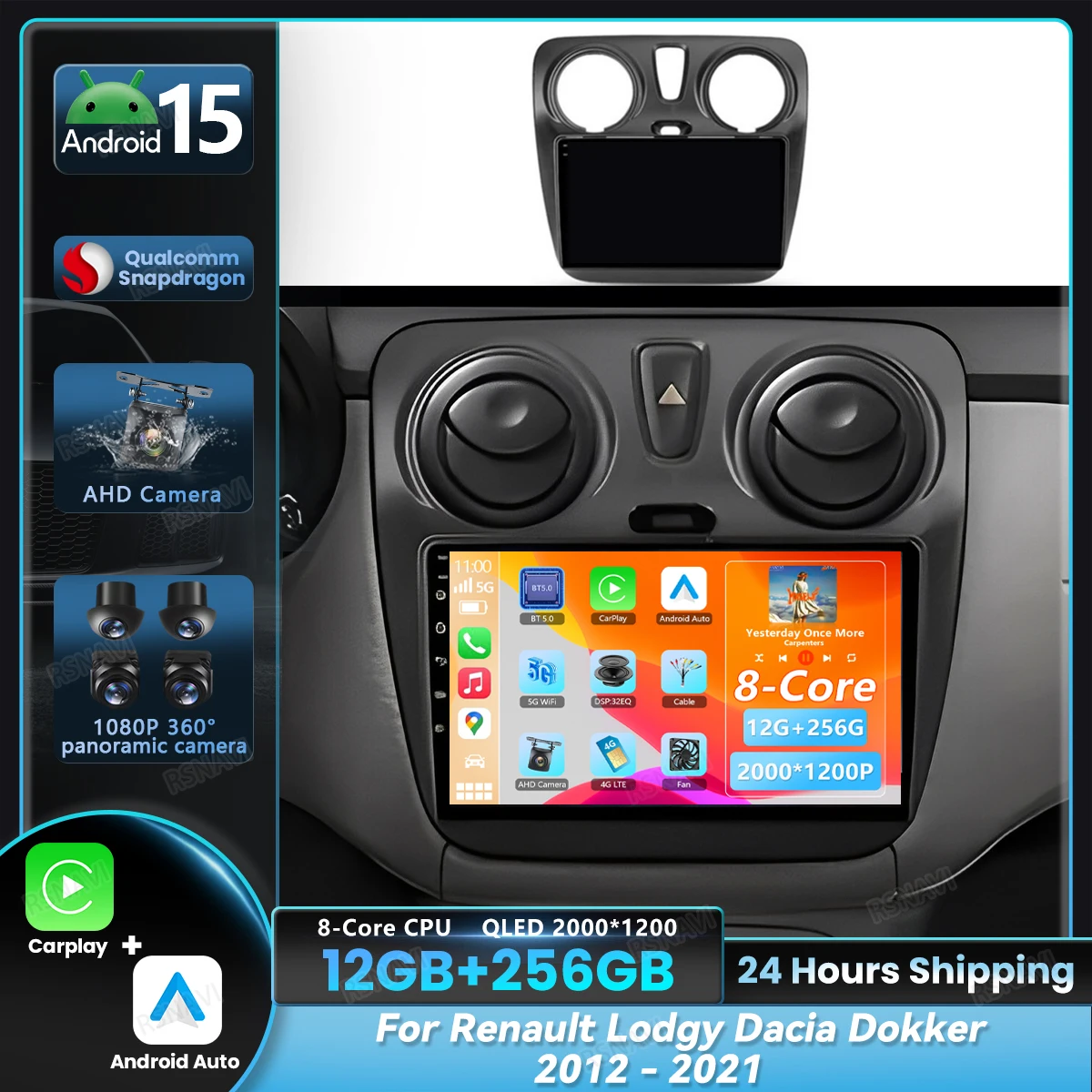 Android 15 Auto Radio Für Renault Lodgy Dacia Dokker 2012 2013 - 2020 2021 Autoradio Carplay WIFI + 4G GPS Multimedia Stereo Player Image