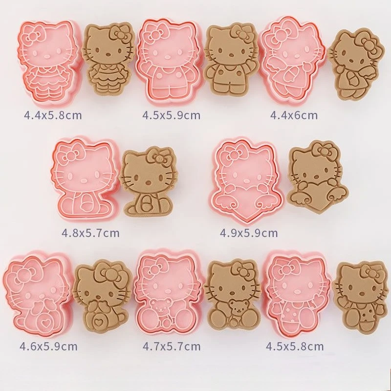 8 Stück Sanrio Hello Kitty Ausstechformen aus Kunststoff, 3D Niedliche Cartoon-Pressform für Kekse, Keksstempel, Küchen-Backzubehör Image