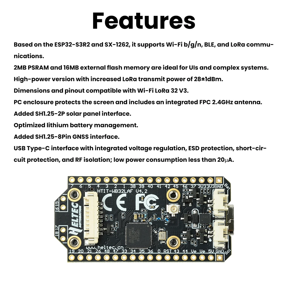 Neues Meshtastic Heltec V4 0,96 Zoll OLED Solarbetriebenes LoRa 32 Dev-Board GPS ESP32 SX1262 WiFi BLE Energiesparend für Arduino IoT Image