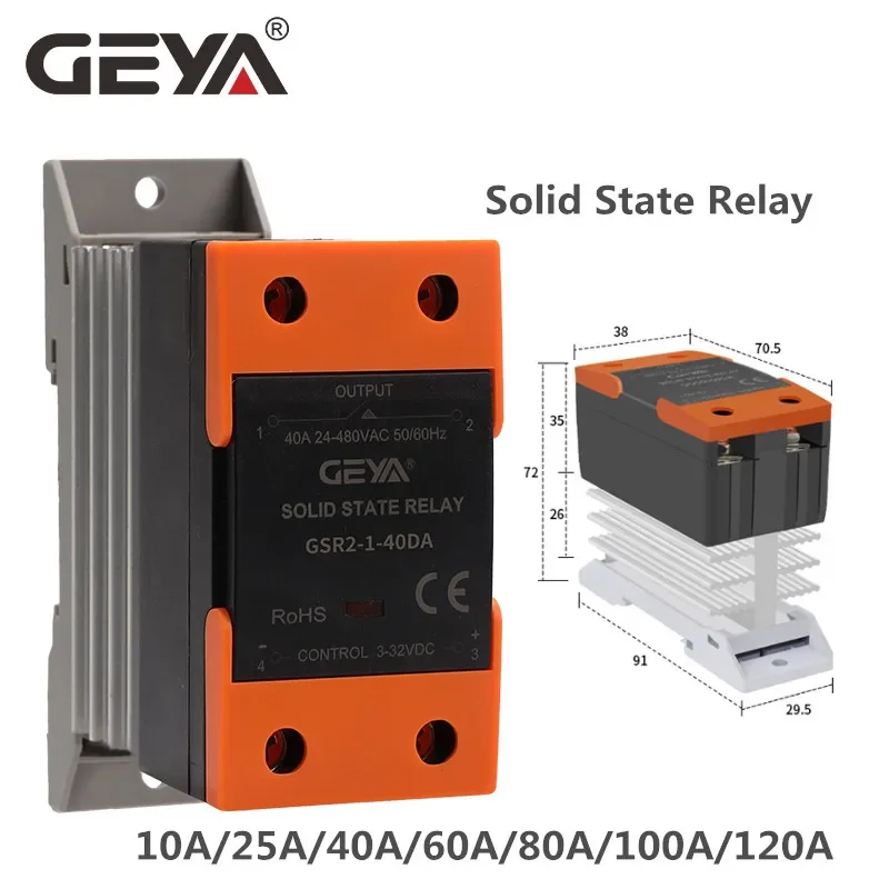 GEYA GSR2-1 Solid State Relais SSR Din-schiene Einphasig Mit Kühlkörper 10A-120A DC Steuer AC DC Steuerung DC AC Control AC Image