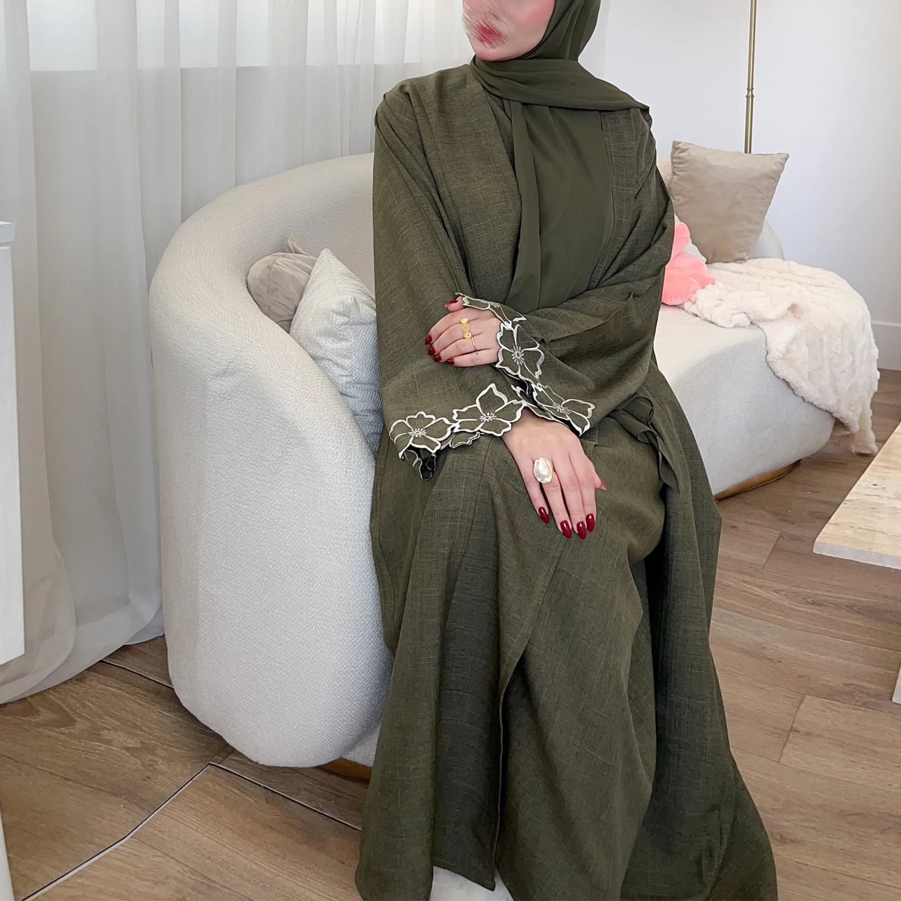 Offene Abayas für Frauen Dubai Luxus Blumenstickerei Arabisch Kimono Abaya Muslimisches Kleid Türkei Islamische Kleidung Kaftan Robe Ramadan Image