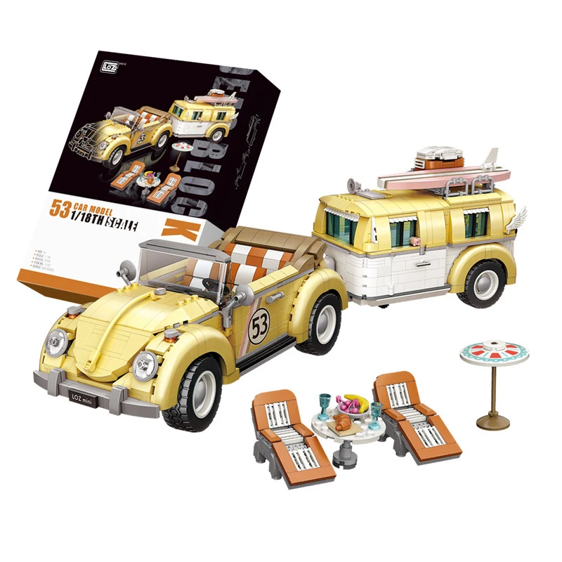 MOC Kreative RV Serie Käfer Wagon Technische Auto Bausteine Stadt Mini Camper Fahrzeug Ziegel Kits Kinder Kinder Spielzeug Geschenke Image