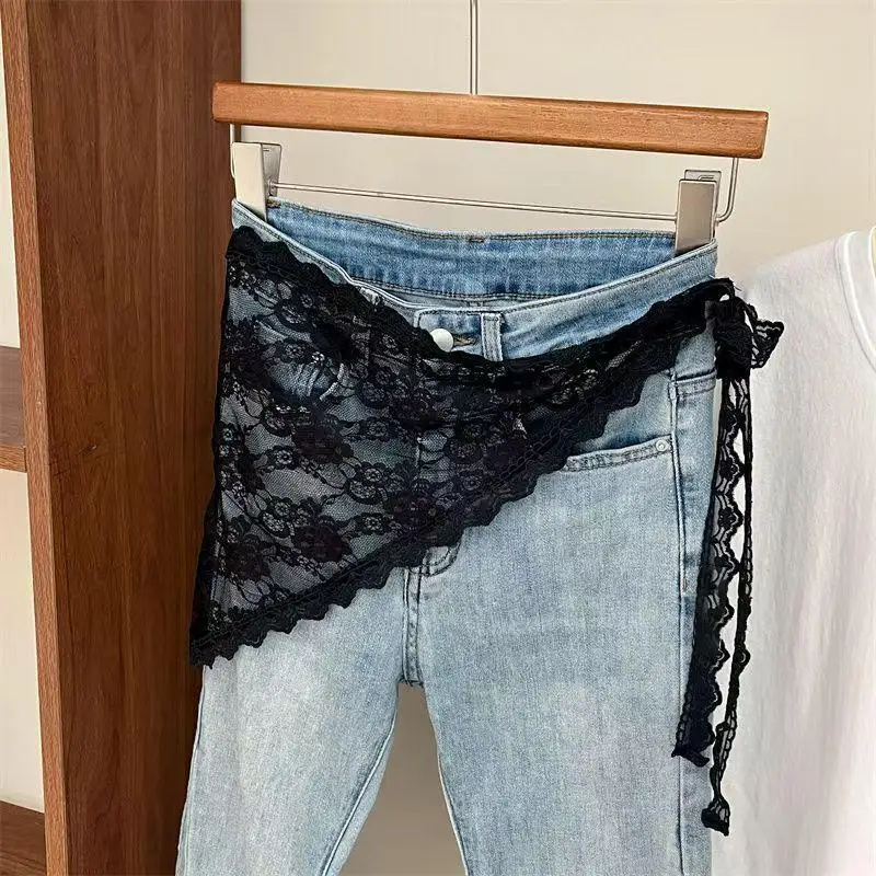 Dreieckiger kurzer Rock mit Spitzenbesatz – mehrlagige Schürze im koreanischen Stil mit weichem Chiffonstoff für Frühlings- und Sommermode Image