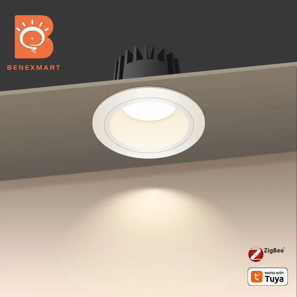 Zigbee LED-Downlight, IP44, runder CCT-Einbaustrahler, 12 W, funktioniert mit der Tuya Homekit Alexa Google Home Smartthings App über M6 Hub
