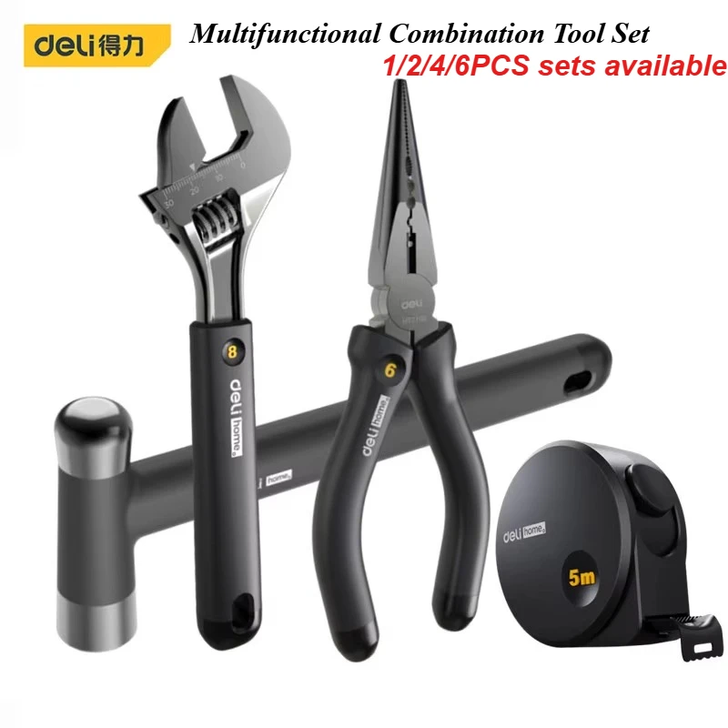 Deli – ensemble d'outils manuels multifonctions, outils pour le travail du bois, ruban à mesurer, clé à marteau, combinaison multi-outils, Kit d'outils de réparation domestique