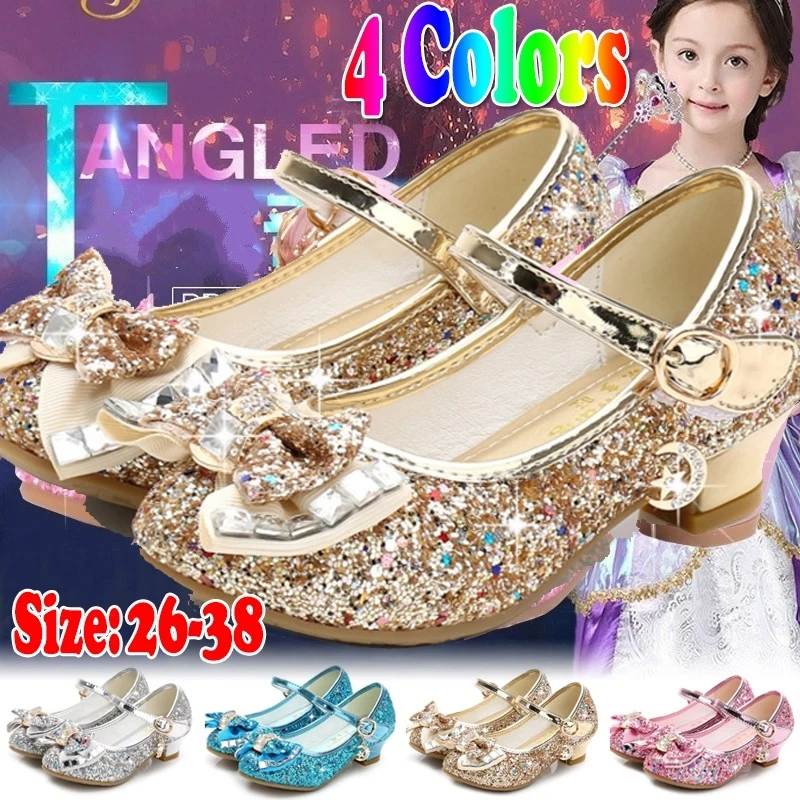 Prinzessin Kinder Lederschuhe für Mädchen Blume Casual Glitzer Kinder High Heel Mädchen Schuhe Schmetterling Knoten Blau Rosa Silber