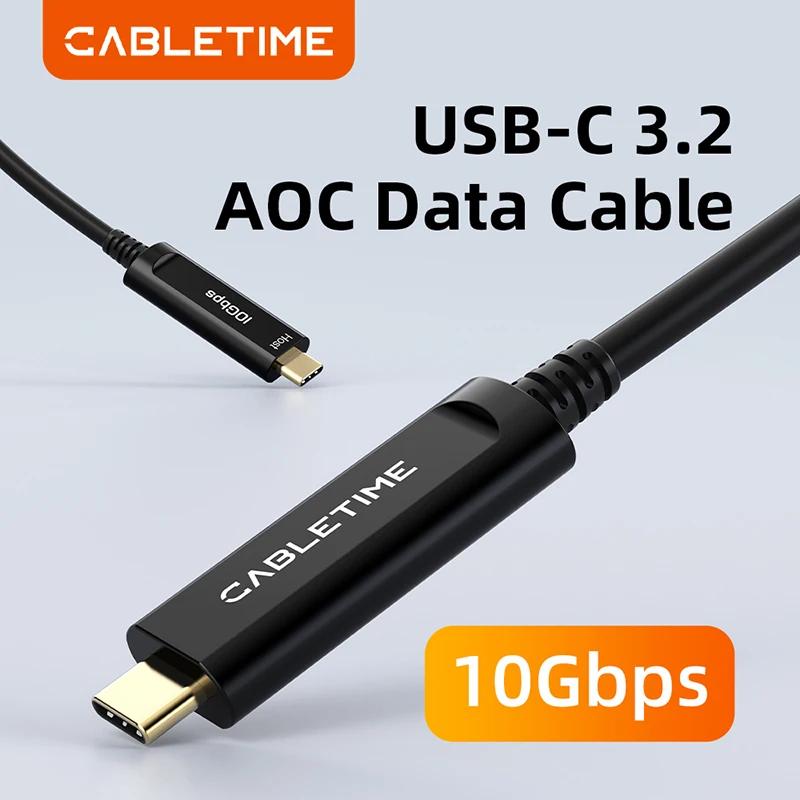 CABLETIME USB C 3.2 Gen 2 Aktives optisches Datenkabel AOC-Faser-Datenübertragung USB-C-Kabel 10 Gbit/s 5 m/10 m/15 m für Gaming-VR-Kamera Image