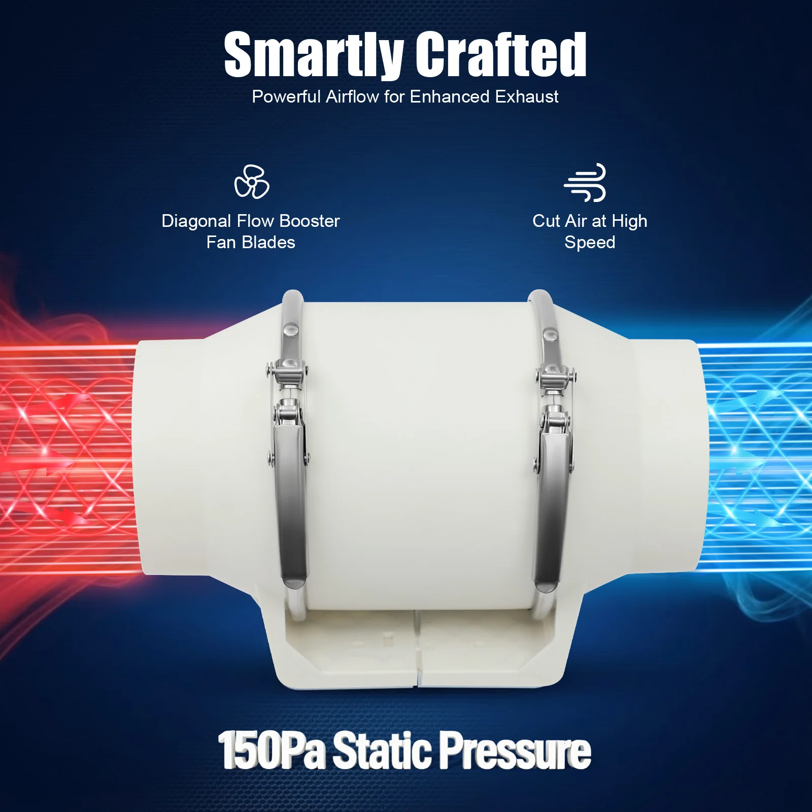 28W Inline-Kanalventilator 4 Zoll Lüfter 220m³/h Hoher Luftdurchsatz Abluftventilator für Bad Küche Ultra-Leise 50dB Image