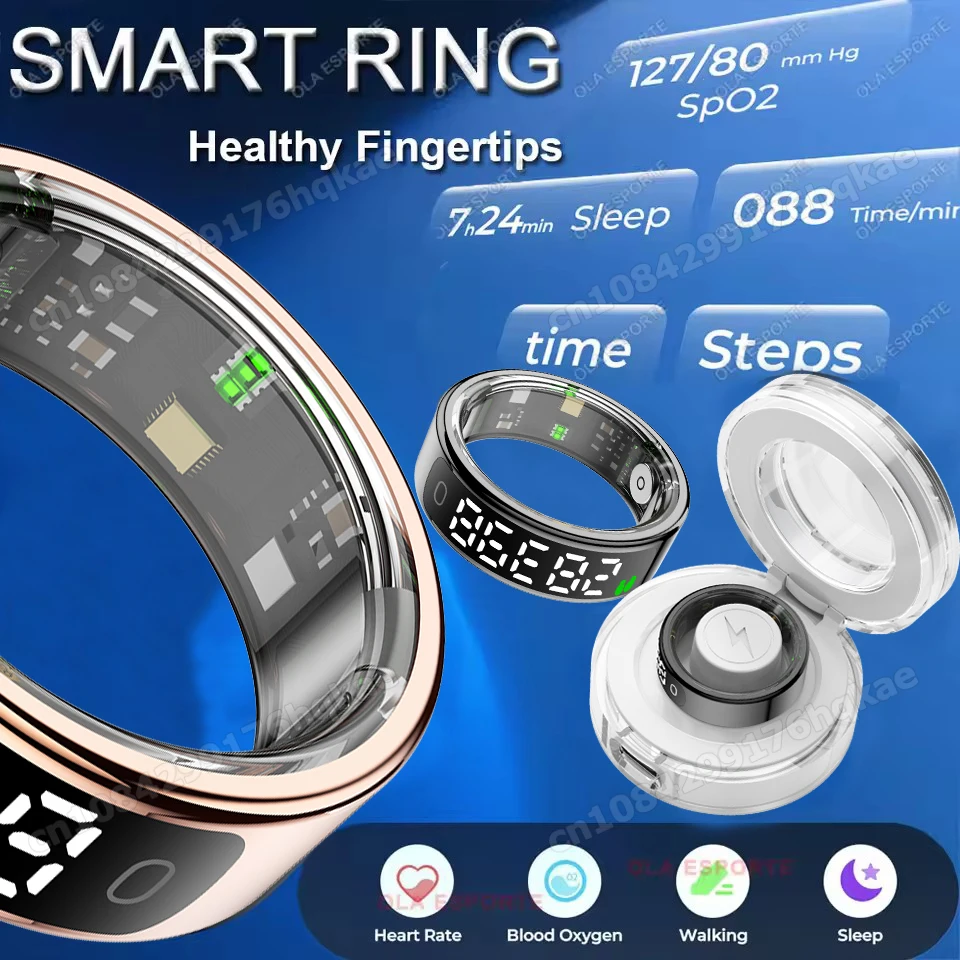 Neuer LED-Display Smart Ring 2026 Herzfrequenz Blutsauerstoff/Blutdruck Schlafmonitor 5ATM Wasserdichter Sport-Smartring für Damen und Herren Image