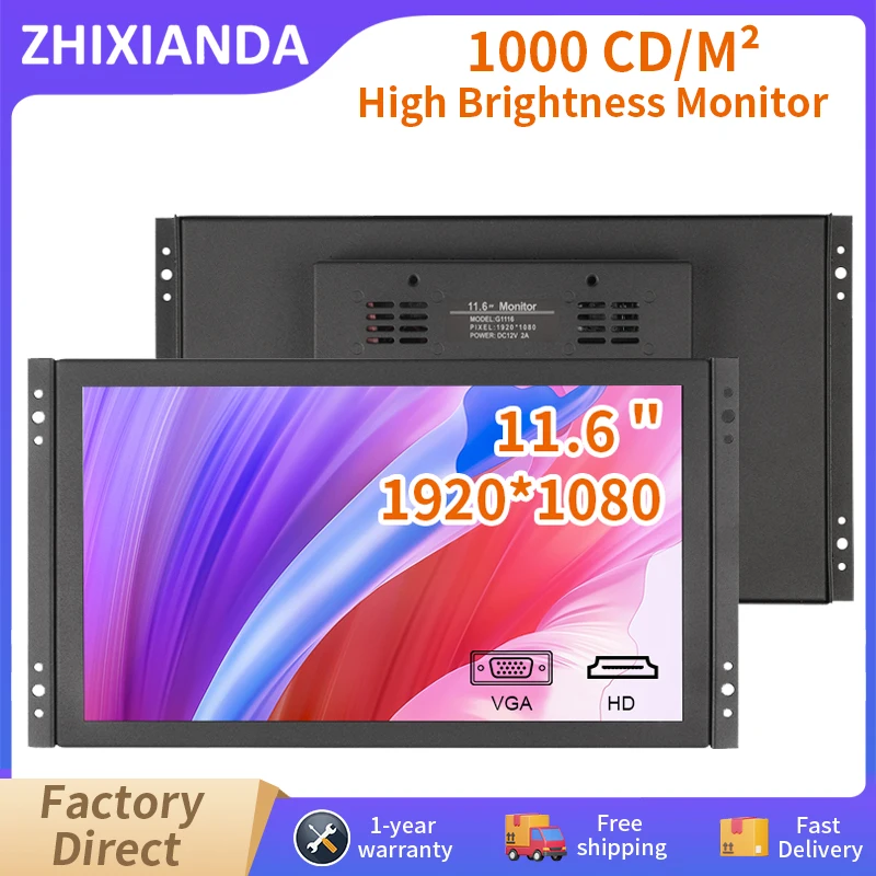 11,6 Zoll 1920 * 1080 sonnenlicht lesbar 1000 Nits Open-Frame-Monitor kapazitiver Touchscreen industrielles LCD-Display mit HDMI VGA Image