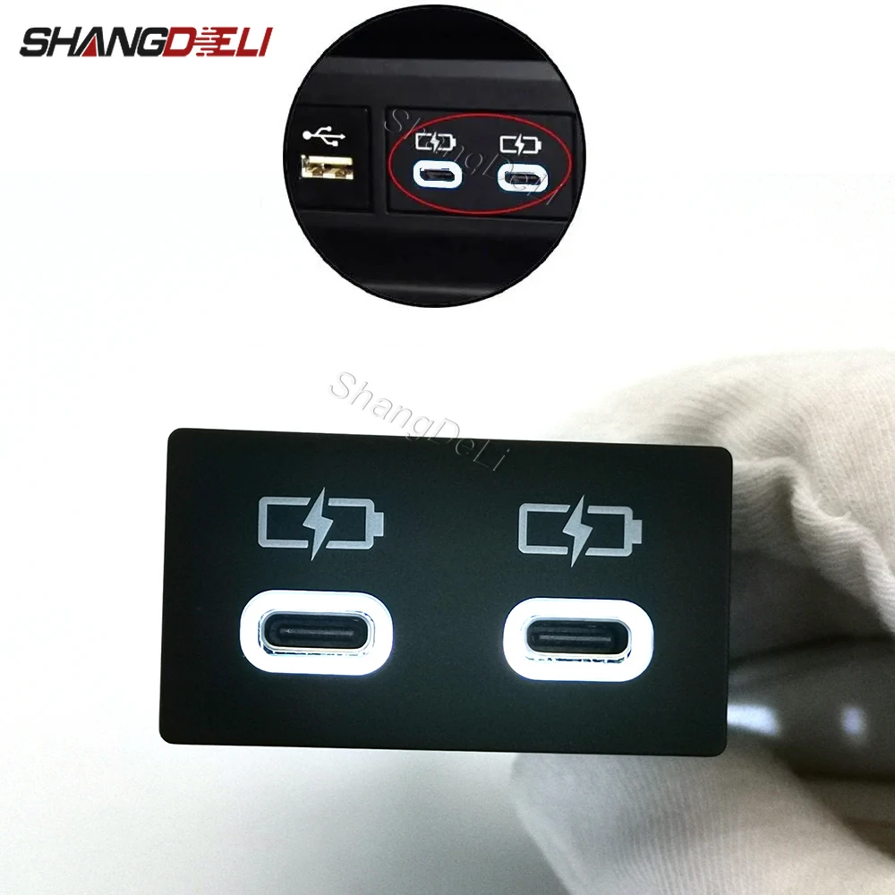 26*47mm Weißes LED-Licht Doppel-USB-C-Anschluss Typ-C Schnellladegerät Netzteil für Toyota Camry Highlander Sienna Zubehör Image