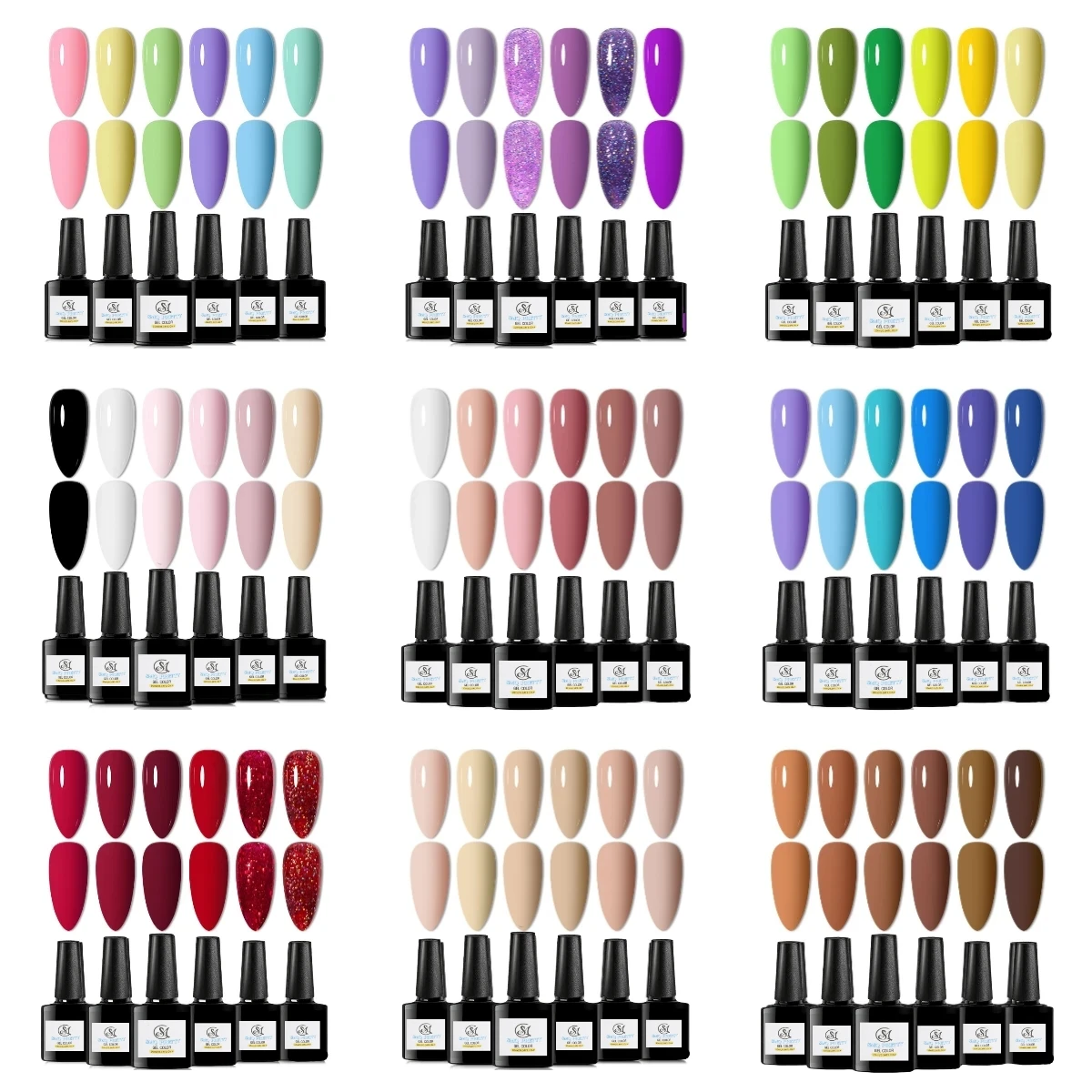 6-teiliges Ganzjahres-Gel-Nagellack-Set, nackt, rosa, rot, glitzernd, semi-permanente UV-Gel-Nagellack-Sets, alles für die Maniküre, Soak Off Vernis Image