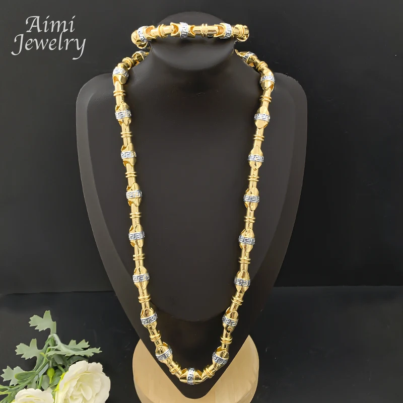 Mode Top Quanlity Lange Kette Goldene Halsband Hip Hop 18K Gold Überzogene Schmuck Set Halskette Armband Schmuck Sets Party geschenke Image