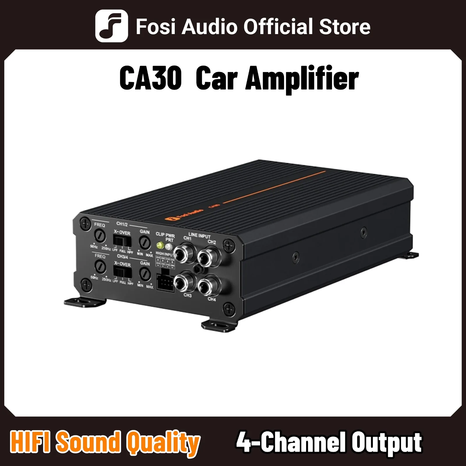 Fosi Audio CA30 Auto-Audio-Leistungsverstärker 4-Kanal Klasse D HIFI Stereo-Verstärker Subwoofer-Verstärker 100W*4@4Ω Unterstützt Bridging Image