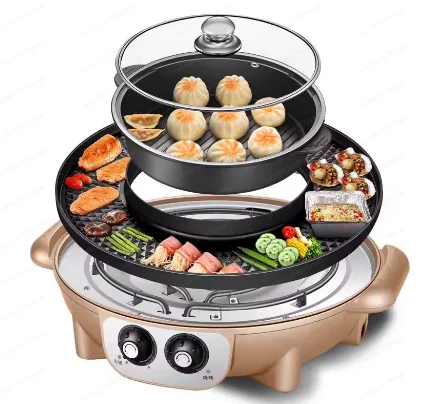 Multifunktionaler 3-in-1 Hot Pot & Grillpfanne Abnehmbarer Rauchfreier Elektrischer BBQ-Grill für den Heimgebrauch Image