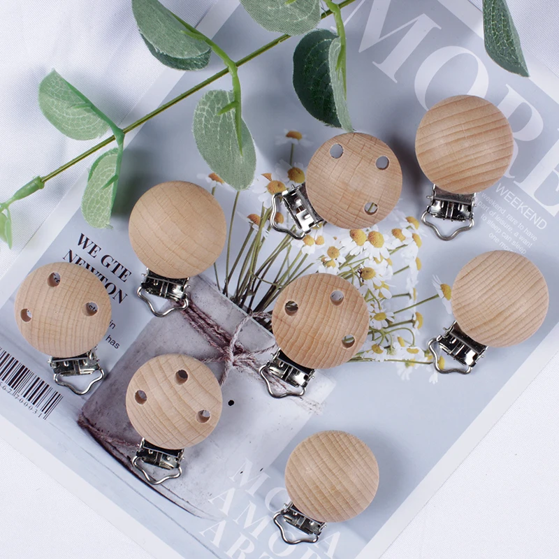 20 Stücke Buche Schnuller Clips Kautable Zahnen Holz Schnuller Clip Schnuller Clip Ketten für Baby Beißring Pflege Zubehör Image