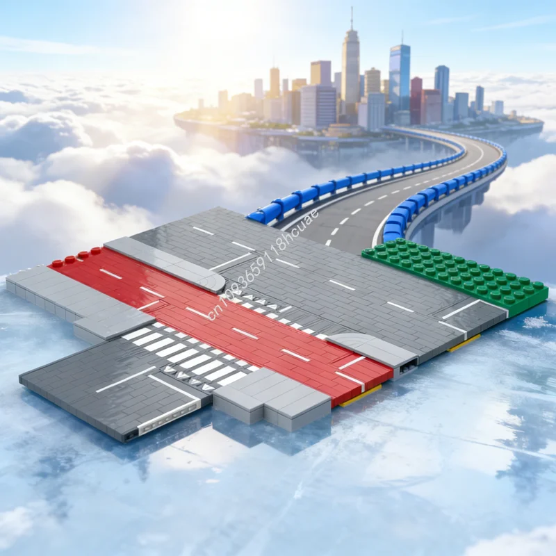 747-teiliges MOC T-Intersektions-Modell, Straßenfahrrad-Stadtmodell, Bausteine, Architektur-Spielzeug, Weihnachtsgeschenke, Geburtstagsgeschenke für Kinder Image