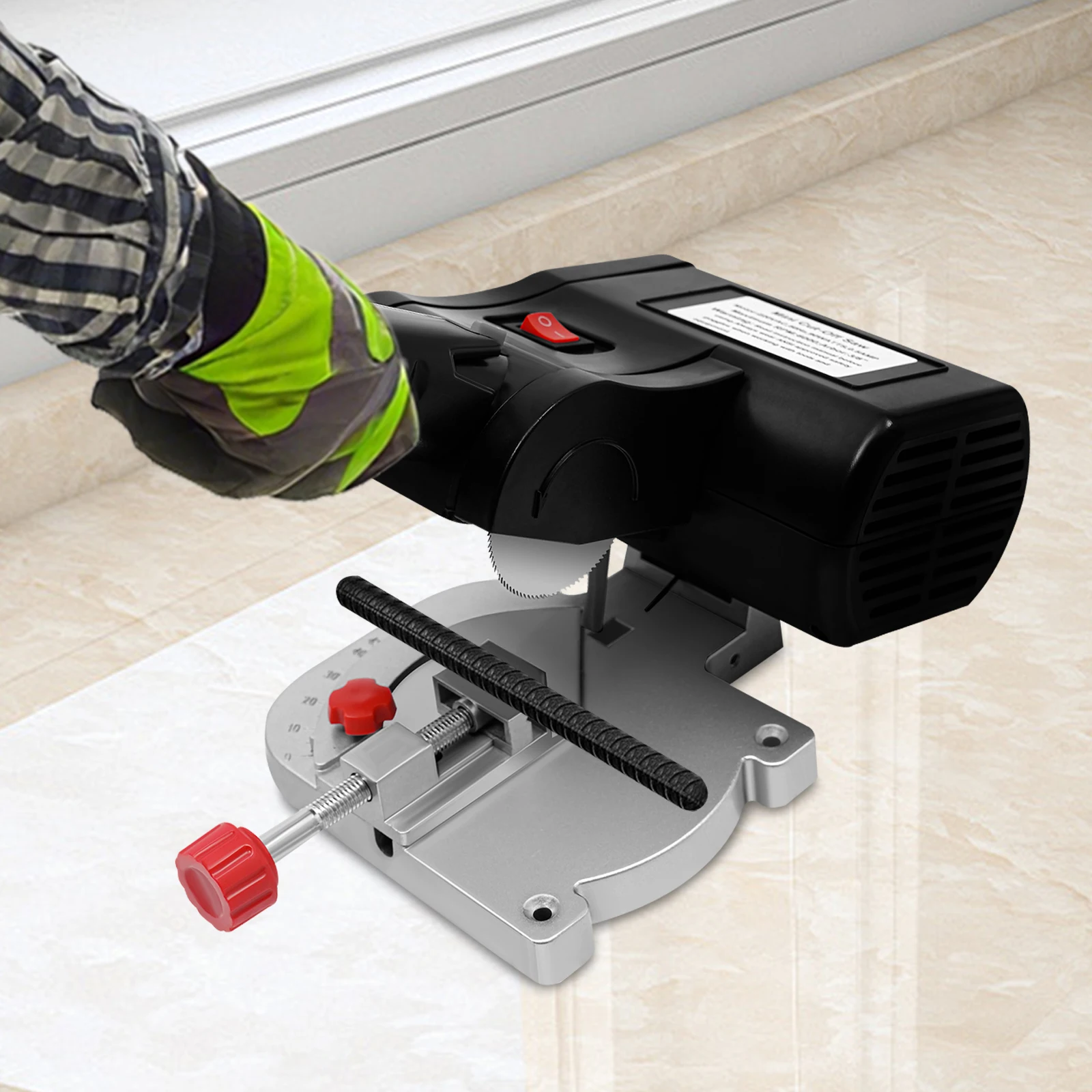 90W Elektrische Gehrungssäge 6000 U/min Tischkreissäge Metall Glas Eisen Aluminium Profilschneidemaschine Winkel 0-45° ° Einstellbar Image