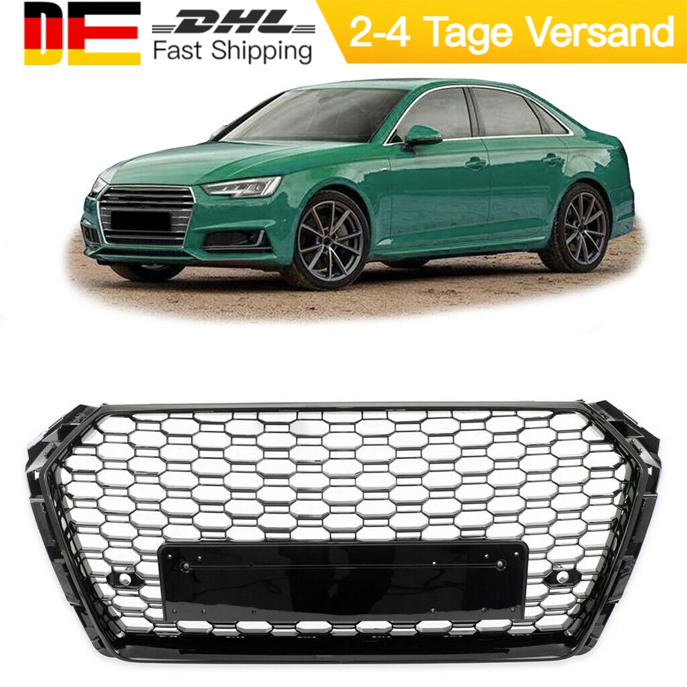 Für Audi A4 S4 B9 ab 2015-2019 (Nicht für RS4) Frontstoßstangenschutz Kühlergrill Wabengrill mit 2 Radaranschlüssen Image