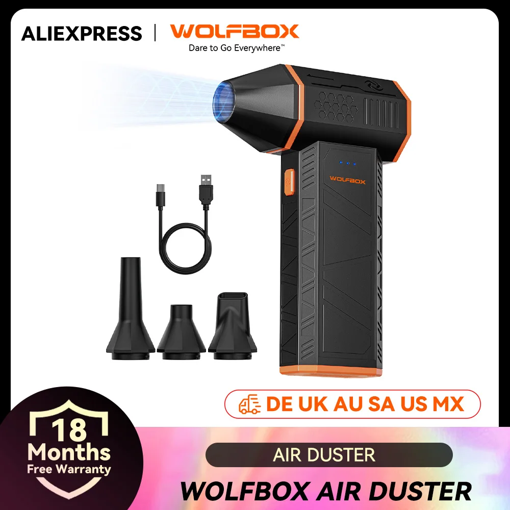 WOLFBOX MF50 Elektrischer Kabelloser Luftstaubsauger Luftgebläse-110000RPM Tragbarer Lüfter 3-Gang Bürstenloser Motor für Auto/PC/Zuhause/Outdoor Image