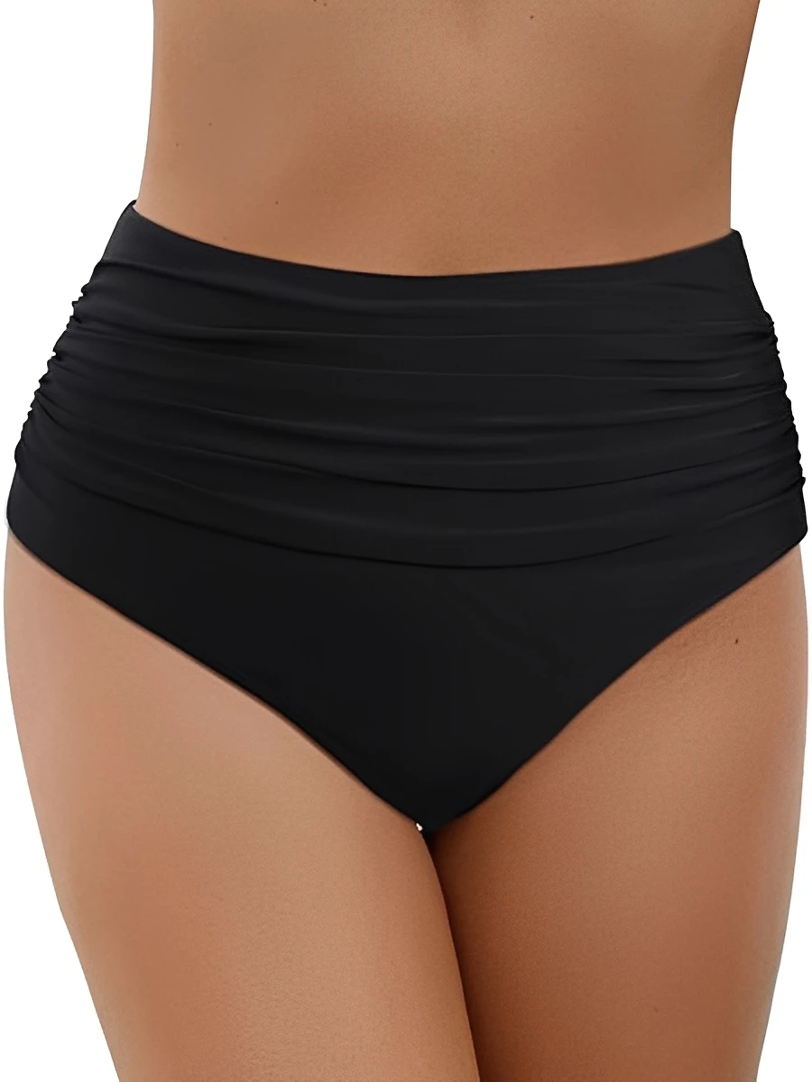 2026 Schwarze High-Waist Badehose für Damen – Einfarbige Schwimmhose XXL Image