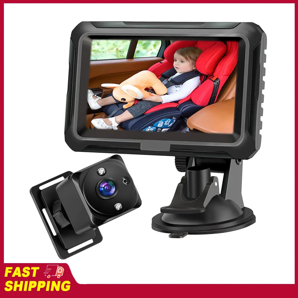 1080P Baby-Autokamera, 4,3-Zoll-Babyphone mit Nachtsichtfunktion und 150° Weitwinkel ° Weitwinkel, 360° ° Drehbarer Rückwärtsgerichteter Sitz Image