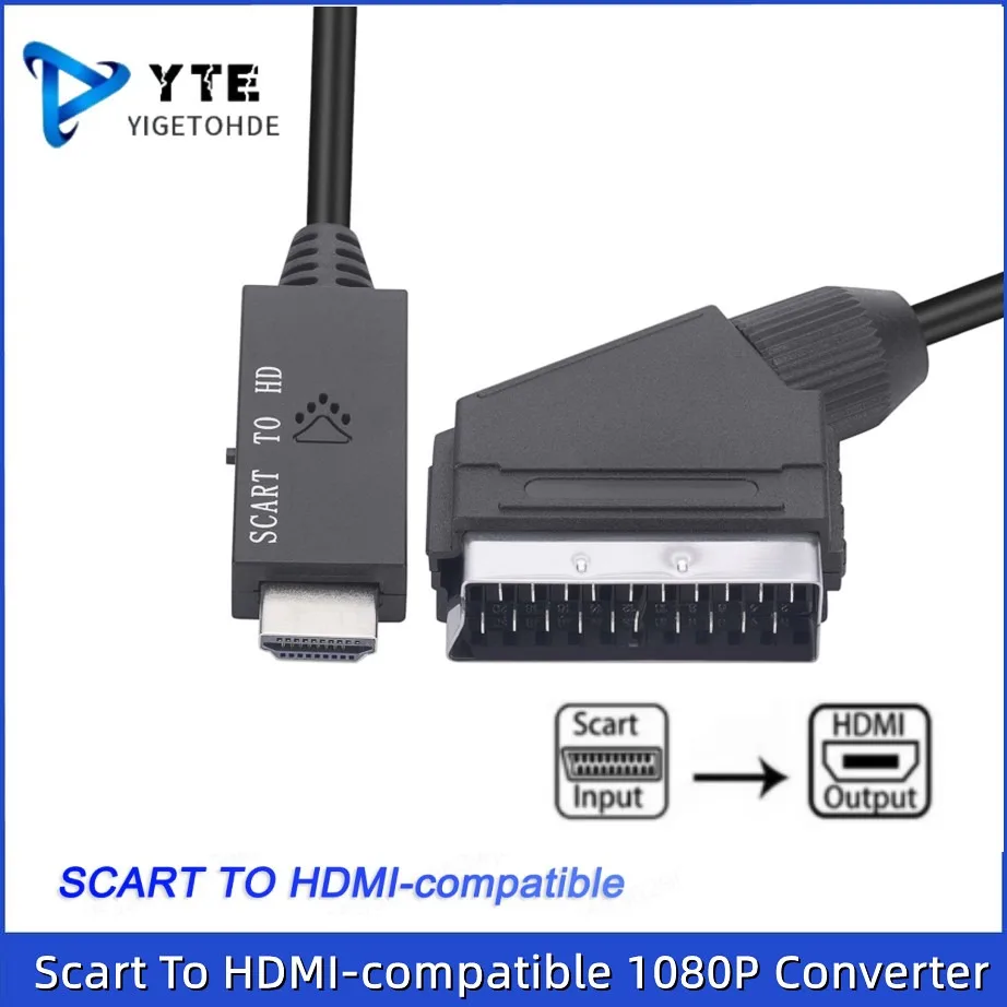 HD 1080p SCART zu HDMI-kompatibles Konverterkabel Scart zu HDMI-kompatibler Eingang Ausgang Audio-Video-Kabel-Adapter für HDTV/DVD Image