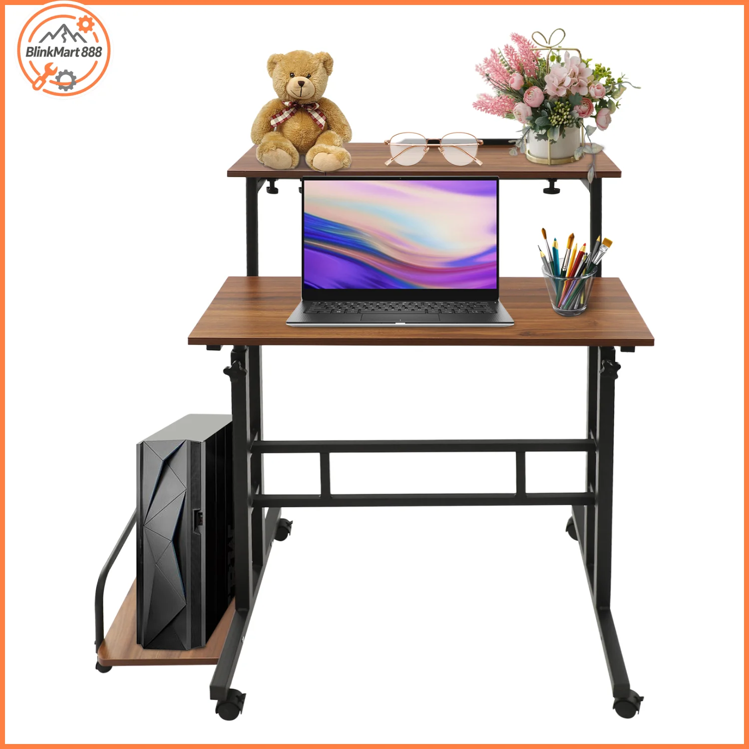 Mobiler Laptop-Stehschreibtisch für Schlafsaal und Schlafzimmer | 67–115 cm höhenverstellbarer rollender Nachttisch für den Heimschreibtisch Image