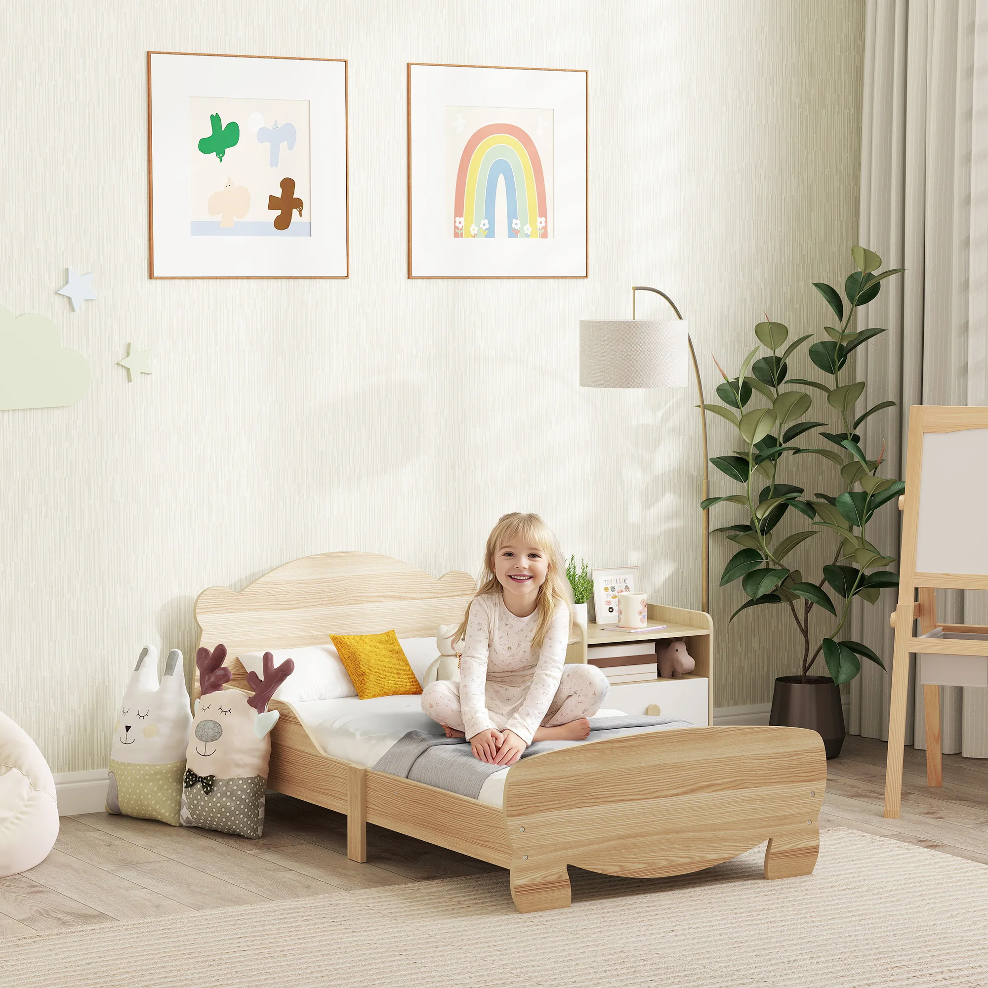 AIYAPLAY Kinderbett Jugendbett Hausbett mit Bären-Design Spielbett für 3-6Jahre Image