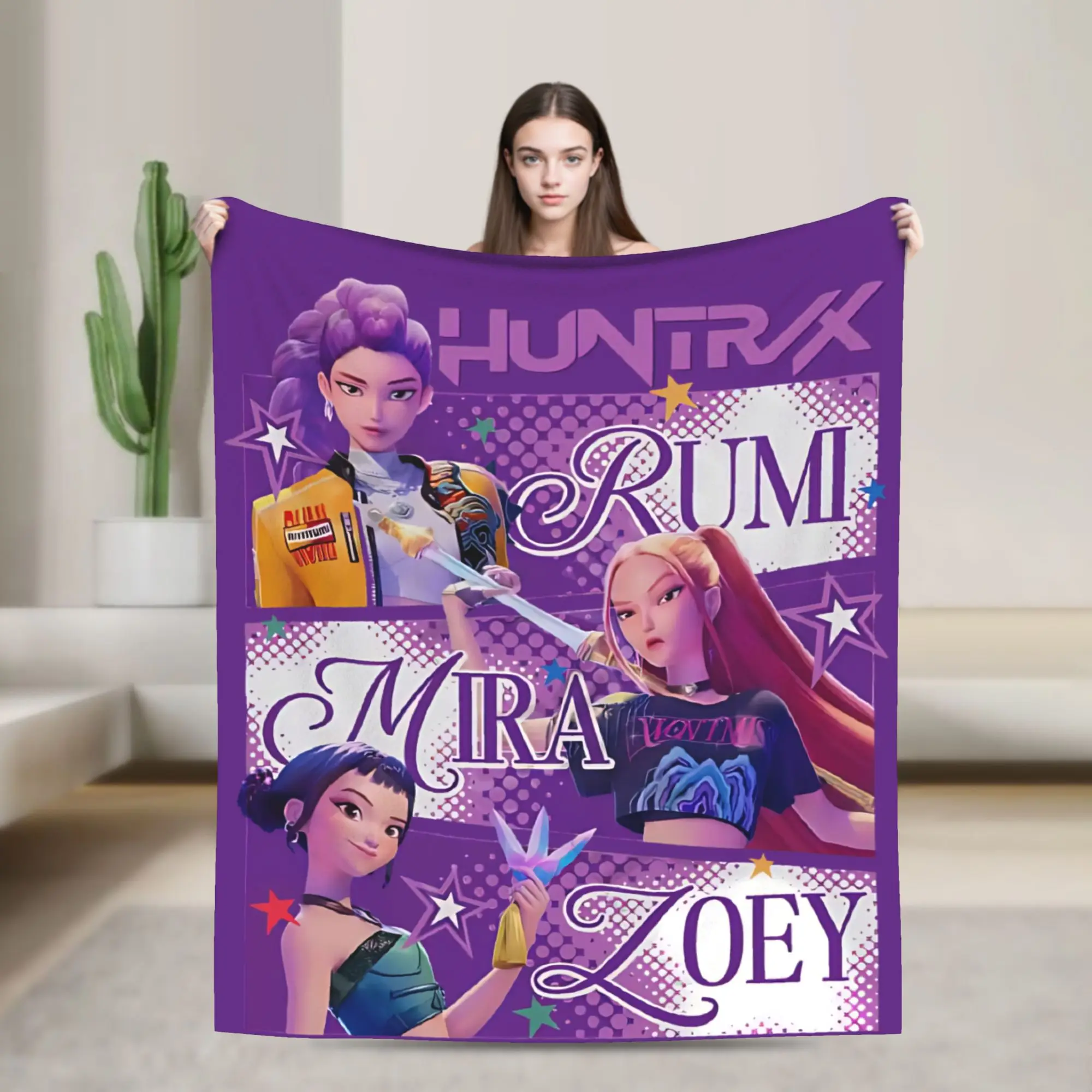 HUNTRIX KPOP Demon Hunters Anime-Flanelldecke, tolle Überwurfdecke für Zuhause, 200 x 150 cm, Teppichstück Image