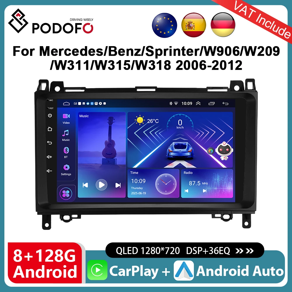 Podofo 9 "CarPlay Android Radio Für Mercedes Benz B200 W209 2006-2012 Auto Multimedia Player 2 Din GPS Stereo 4G IPS Autoradio Image