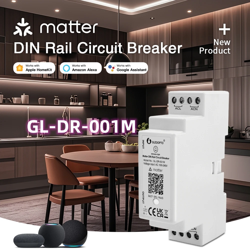 GLEDOPTO Matter DIN-Schienen-Relaisschalter ON OFF-Funktion WiFi App Sprachsteuerung 16A Max Housekeeping Appliance GL-DR-001M Image