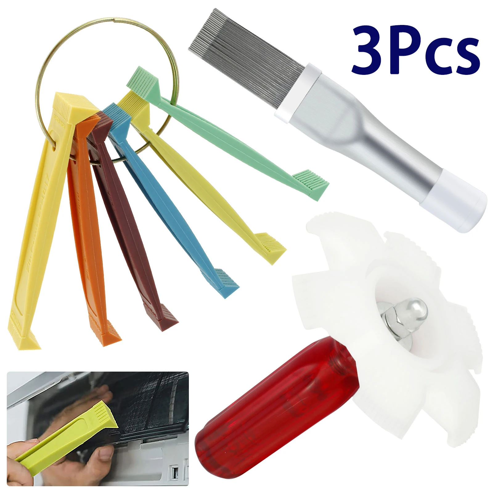 3Pcs Klimaanlage Fin Reiniger Pinsel Set Tragbare Falten Universal Kondensator Fin Kamm für Verdampfer Kühler Reinigung Werkzeuge Image