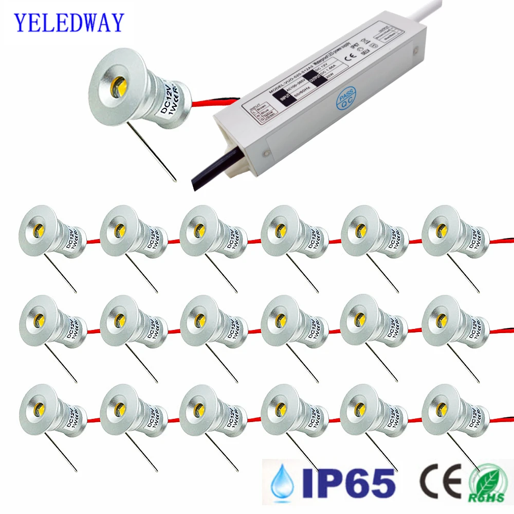 Mini-Downlight, LED, 12 V, 15 mm, kleine Einbaustrahler, Decke, Küche, Treppe, Außenbereich, IP65, 1 W, Strahler mit Transformator, 110–220 V