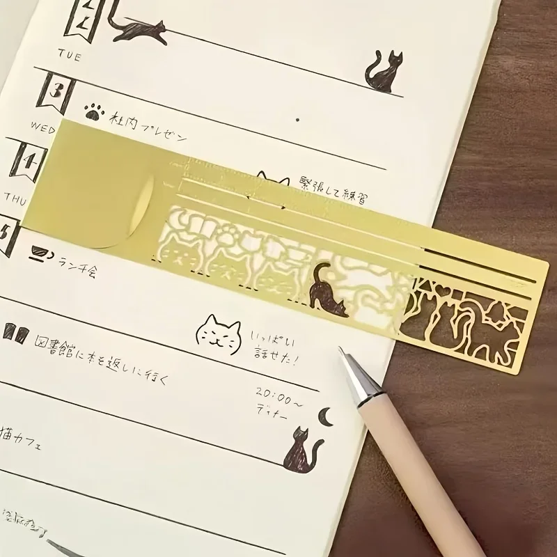 1 Stück niedliches Katzen-Lesezeichen – doppelseitiges Lineal für Tagebuch/Planer/Notizen, kreatives Schreibwaren-Geschenk Image