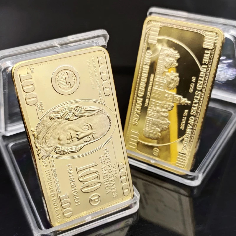 1 Stück USA 100 Dollar Bullion 24k Goldbarren Amerikanische Metallmünze Goldbarren USD Mit Geschenk Image