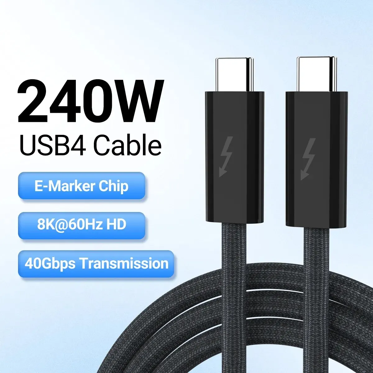 USB 3. 0 Typ-C-Datenkabel 4,0 W Schnell ladekabel mit 40 Gbit/s Geschwindigkeit 8k HD Video-Unterstützung Thunderbolt 240 für Telefonsc halter iPad Image