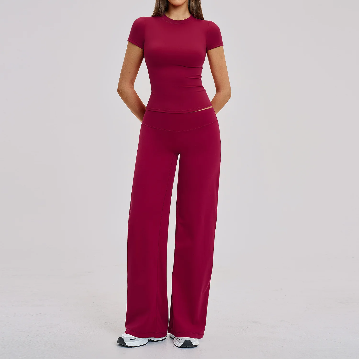 Ensemble de yoga pour femmes, 2 pièces, tenues de sport, vêtements de gym, vêtements de fitness, manches courtes, leggings taille haute, ensemble de vêtements de sport pour le cyclisme