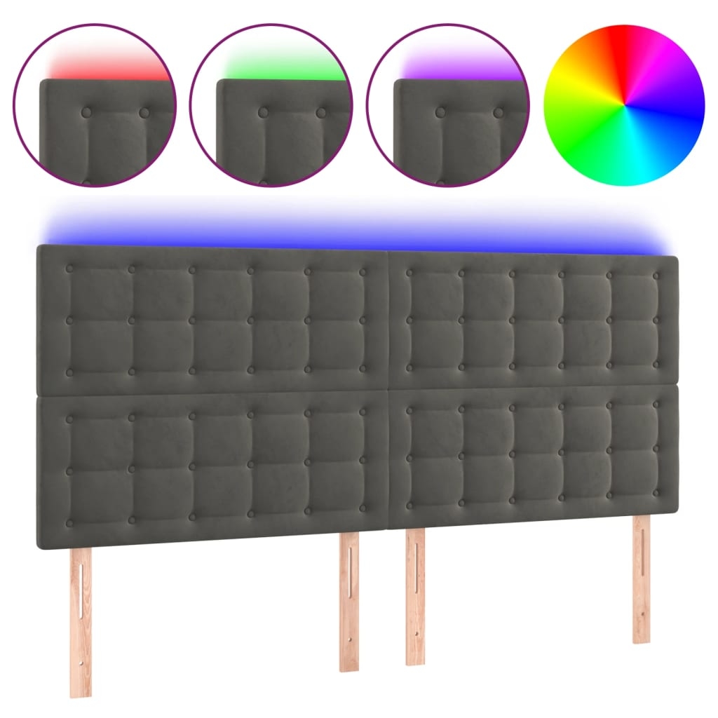 vidaXL LED Kopfteil Dunkelgrau 180x5x118/128 cm Samt Image