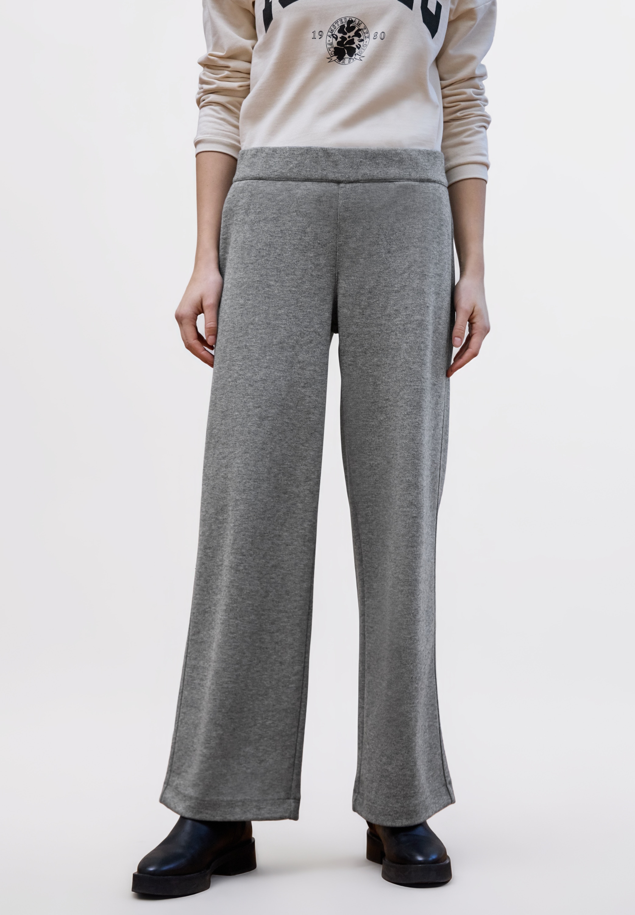 Culotte STREET ONE STUDIO, Damen, Gr. 38, Länge 30, gravel grau meliert, Stoff, 52% Polyester, 28% Viskose, 12% Polyamid, 8% Elasthan, unifarben, comfort fit knöchellang, Hosen Culotte, Middle Waist