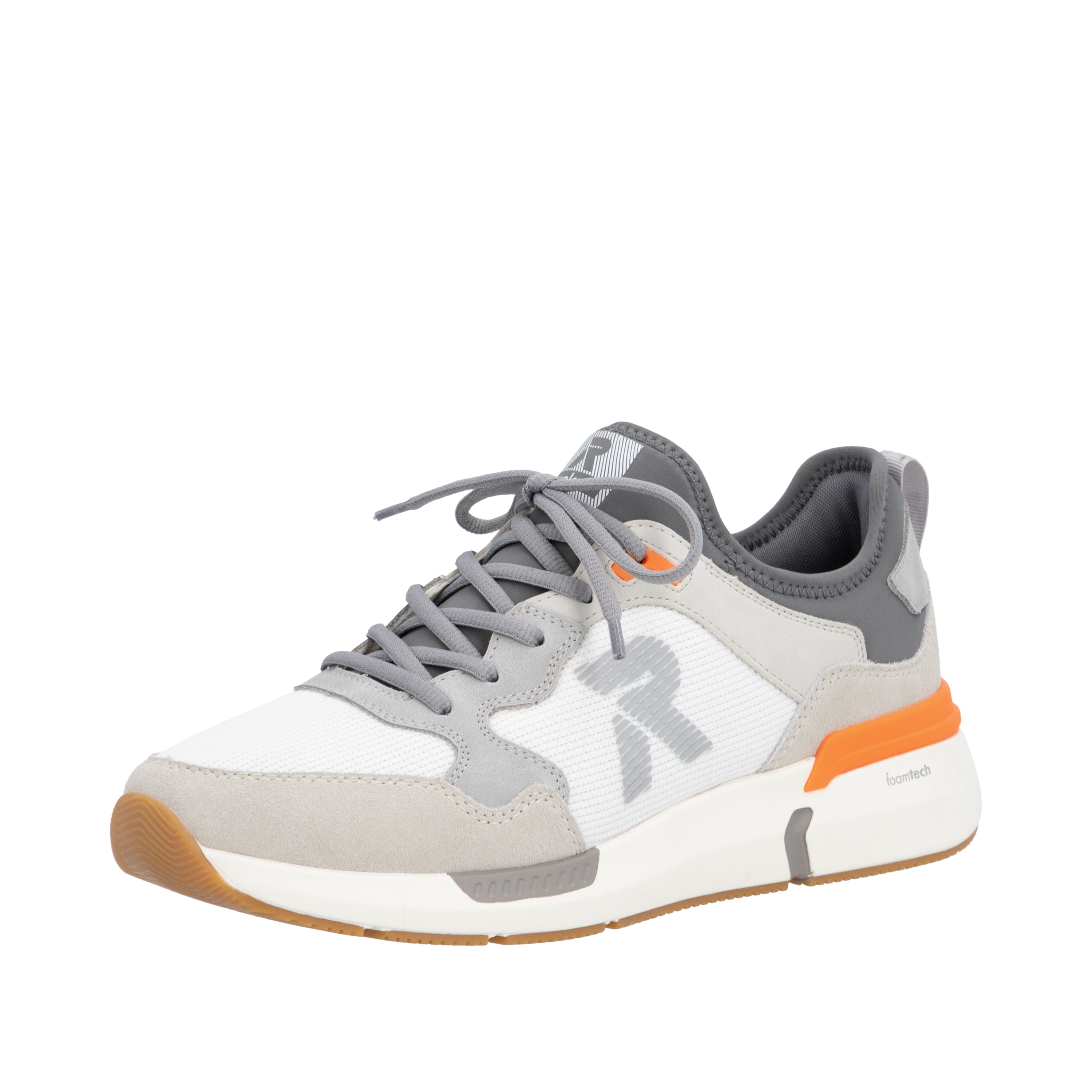 Slip-On Sneaker RIEKER SPORT, Herren, Gr. 43, grau, sanftes weiß, Leder, Textil, Schuhe, Schlupfschuh, Sportschuh, Freizeitsneaker mit Memory-Foam Innensohle