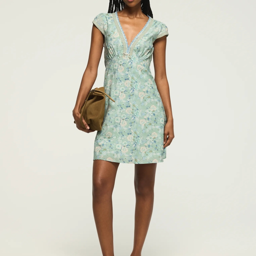 Lucky Brand Cap Sleeve Printed Mini Dress - Women's Clothing Dresses Mini Dress in Blue Floral, Size XL