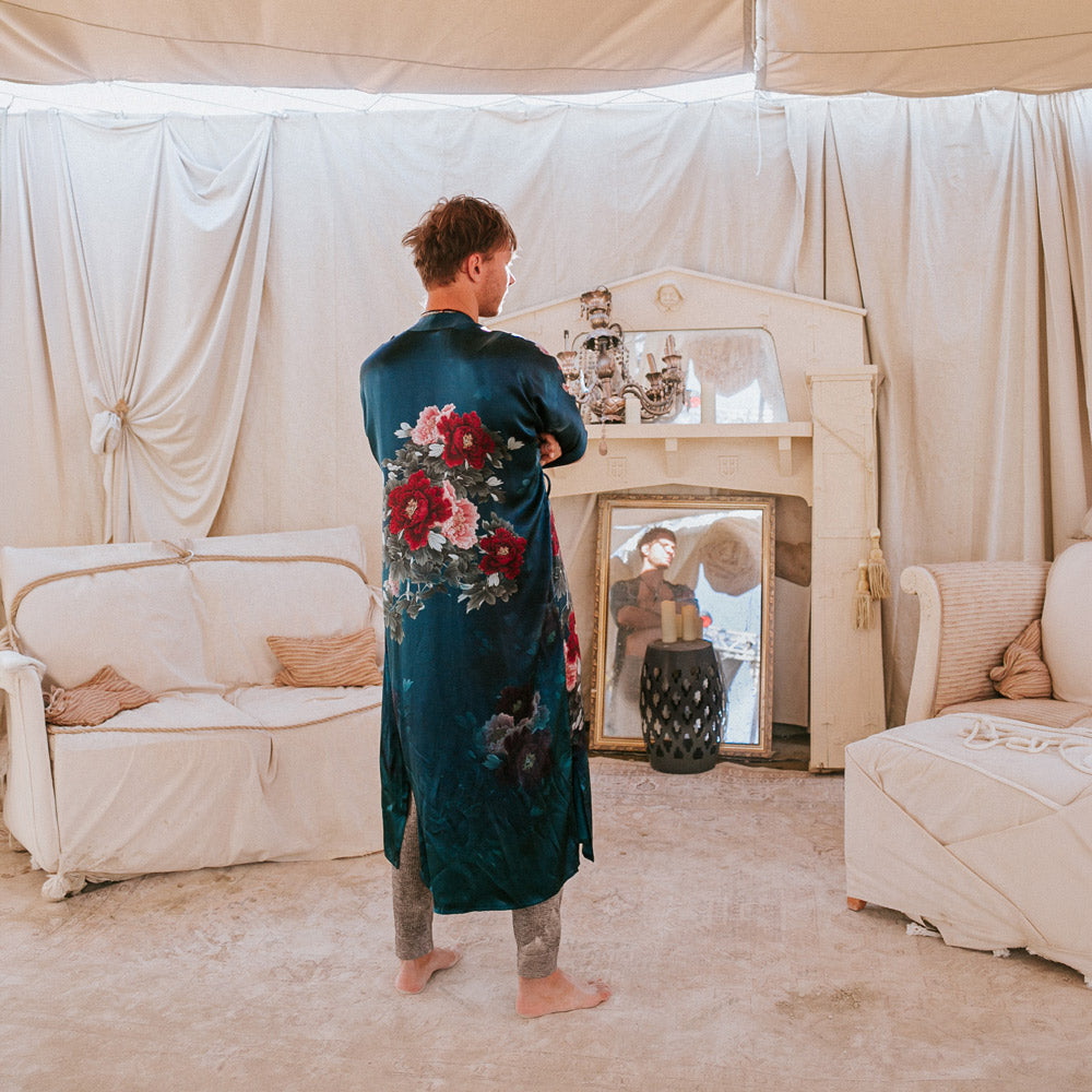 KIM+ONO Kimono Robe | Silk Keina Long Kimono Robe | Silk | Teal | Long