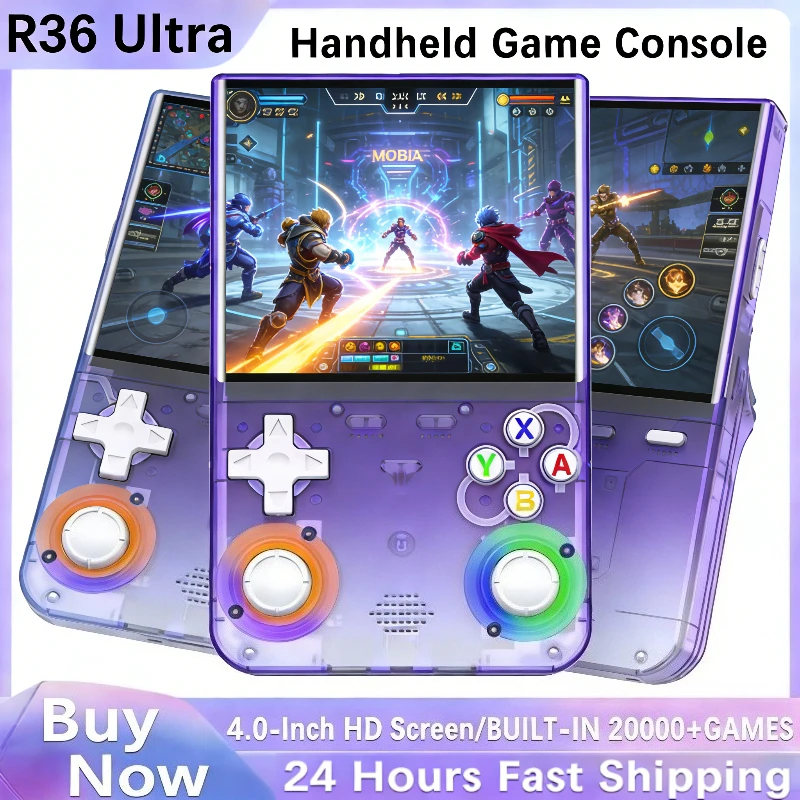 Console de jeux vidéo open source R36ULTRA 2025 Nouveau système Linux 4,0 pouces IPS Jeu portable 64G 20000+ jeux rétro Lecteur de poche