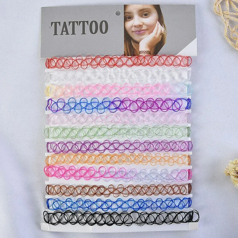12 pezzi girocollo colorato per tatuaggio collo collana elastica da donna punk tatuaggio girocollo collana elasticizzata gioielli girocolli per ragazze collane