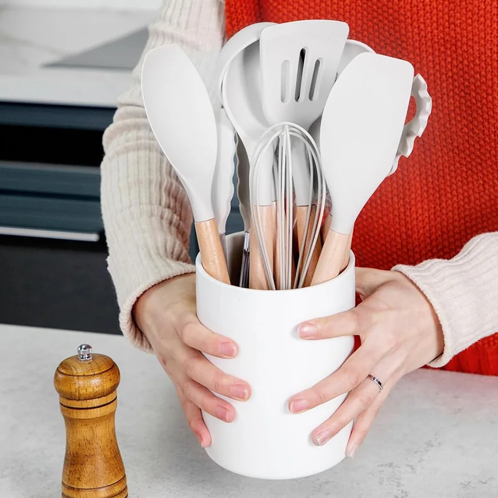 Ensemble d'ustensiles de cuisine 12 pièces, ustensiles de cuisine résistants à la chaleur avec support, spatule antiadhésive, spatule cuillère brosse fouet pour la cuisine domestique