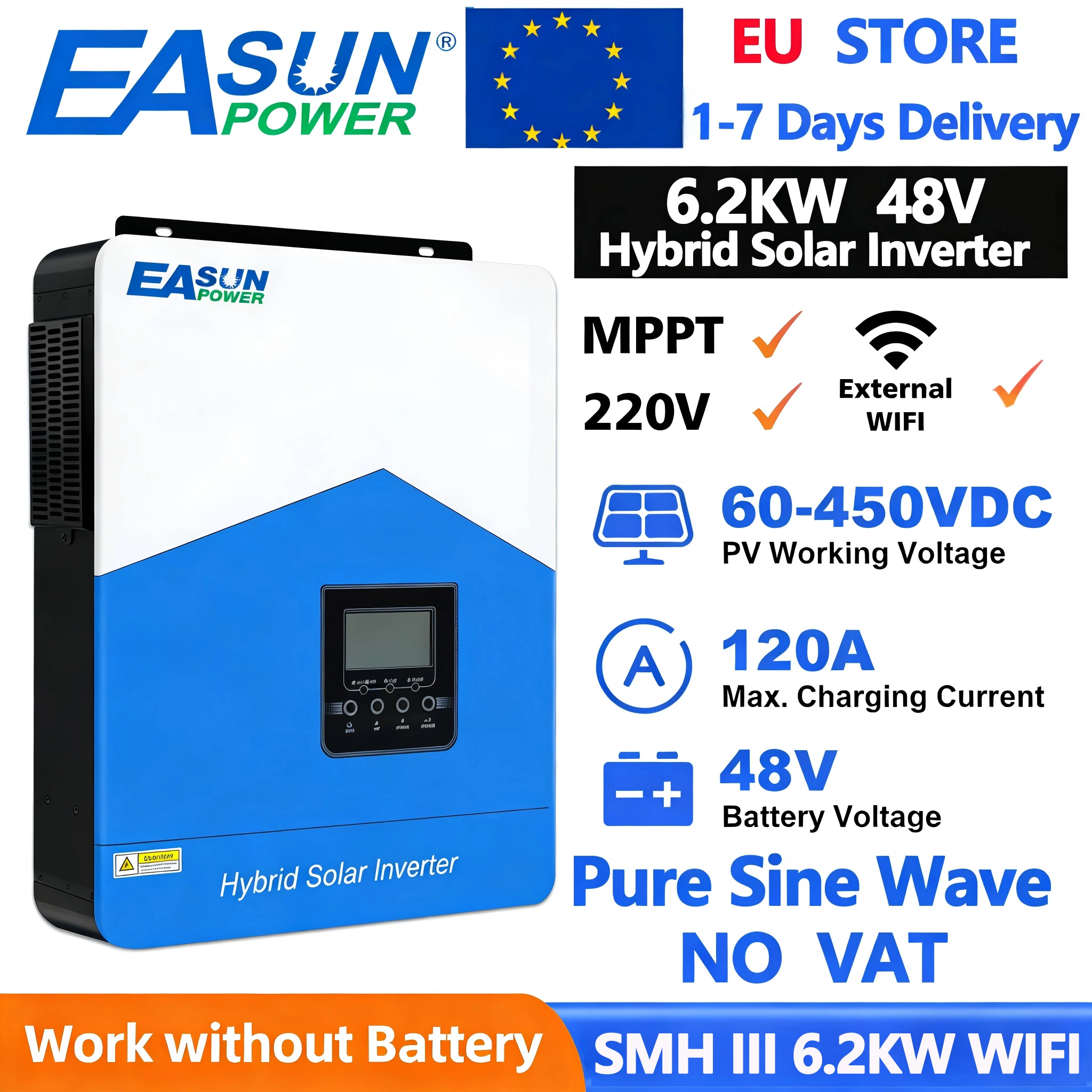 EASUN POWER 6200W onduleur solaire hybride 48V 220V onduleur sinusoïdal pur hors réseau 120A MPPT chargeur solaire onduleur avec WIFI sans taxe