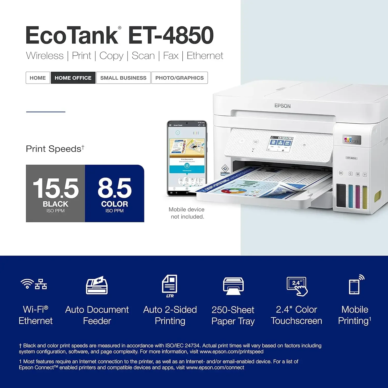 -Pour EcoTank ET-4850 imprimante sans fil tout-en-un sans cartouche avec scanner, copieur, fax, ADF et Ethernet